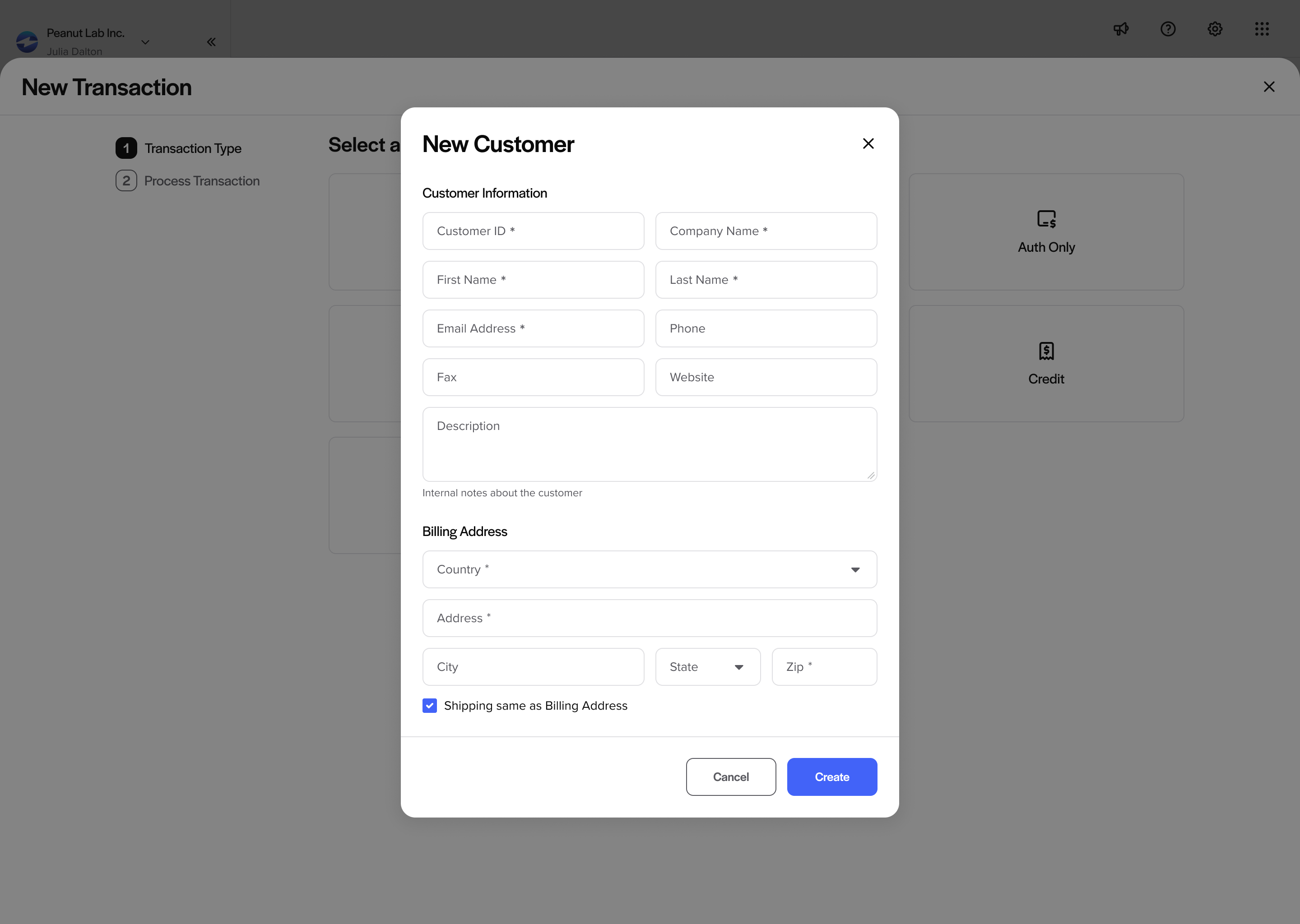 Adding a new customer without leaving the transaction flow