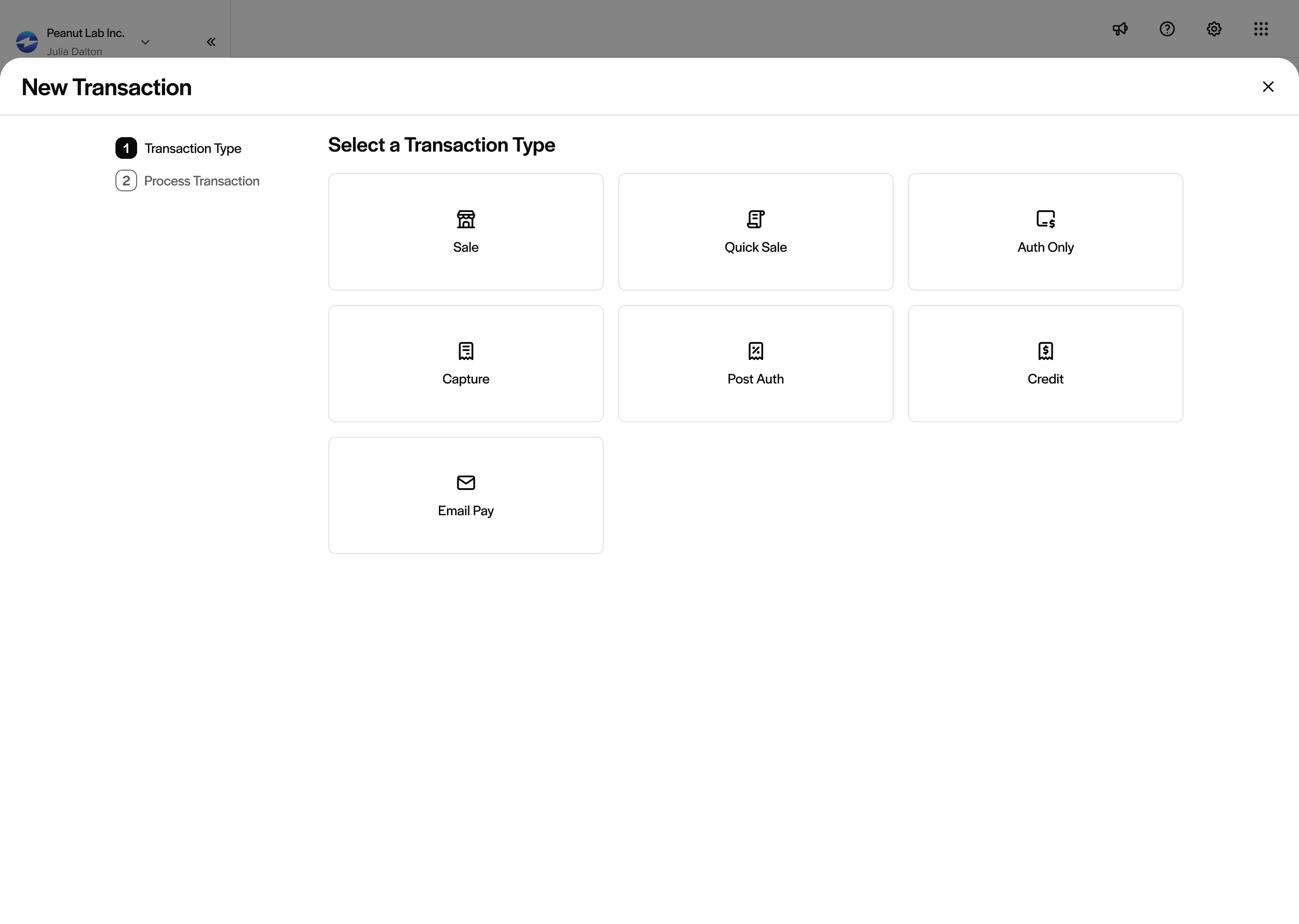 The new guided flow: selecting a transaction type first